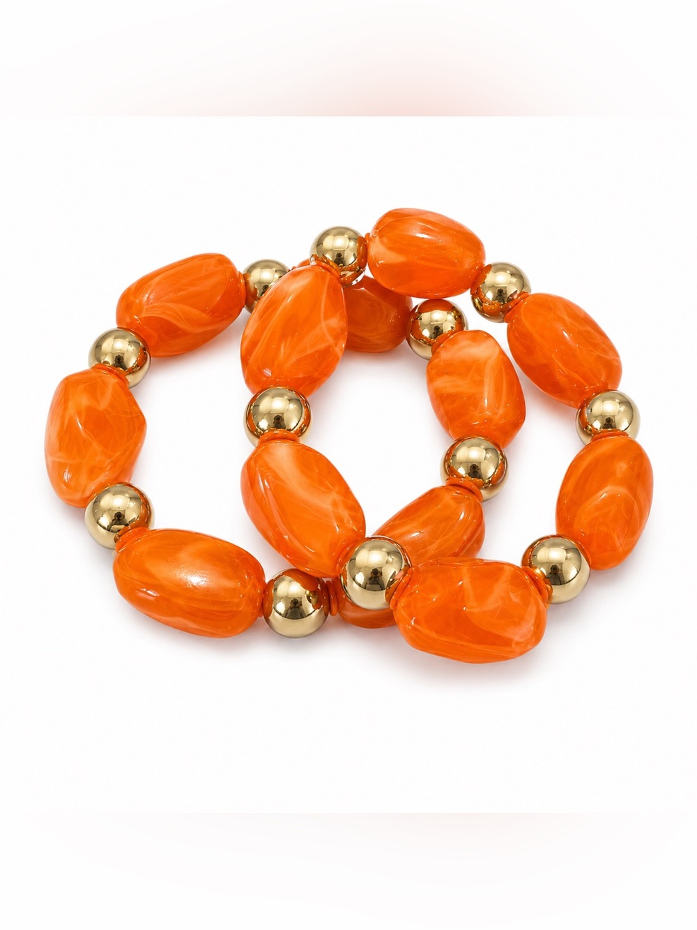 Orange Bead Stretch Bracelet with Gold Accents